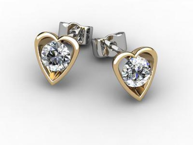 18ct. Yellow Gold Heart Shape Setting Round Diamond Stud Earrings - Main Picture