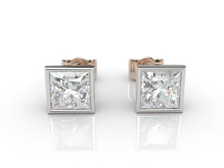 18ct. Rose Gold, Platinum Set Rub-Over Princess Diamond Stud Earrings-20-24008