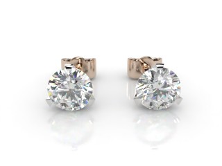 18ct. Rose Gold, Platinum Set Contempory 3 Claw Round Diamond Stud Earrings-20-24013