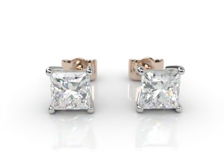 18ct. Rose Gold, Platinum Set Classic 4 Claw Princess Diamond Stud Earrings-20-24937