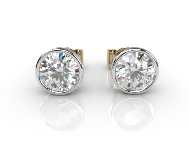 18ct. Gold Rub-Over Round Diamond Stud Earrings - Main Picture