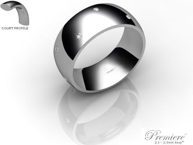 Men's Diamond Scatter 9ct. White Gold 8mm. Court Wedding Ring
