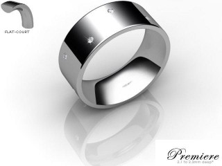 Men's Diamond Scatter 9ct. White Gold 8mm. Flat-Court Wedding Ring-9WG10D-8FCXG
