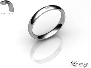 Men's Single Diamond 9ct. White Gold 3mm. Court Wedding Ring-9WG1XRD-3CHG