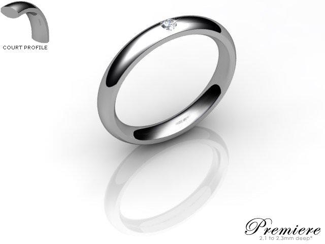 Men's Single Diamond 9ct. White Gold 3mm. Court Wedding Ring