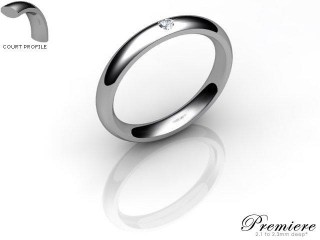 Women's Single Diamond 9ct. White Gold 3mm. Court Wedding Ring-9WG1XRD-3CXL