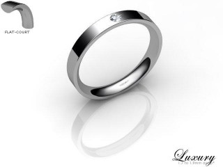 Men's Single Diamond 9ct. White Gold 3mm. Flat-Court Wedding Ring-9WG1XRD-3FCHG