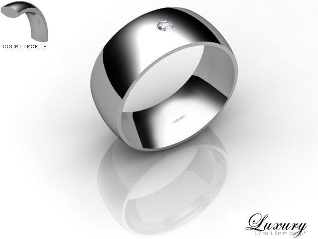 Men's Single Diamond 9ct. White Gold 8mm. Court Wedding Ring