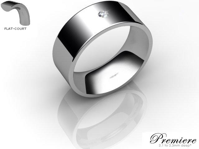 Men's Single Diamond 9ct. White Gold 8mm. Flat-Court Wedding Ring