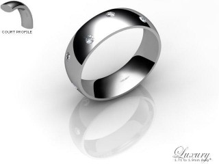 Women's Diamond Scatter 9ct. White Gold 6mm. Court Wedding Ring-9WG25D-6CHL