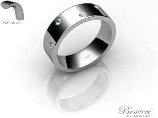 Men's Diamond Scatter 9ct. White Gold 6mm. Flat-Court Wedding Ring-9WG25D-6FCXG