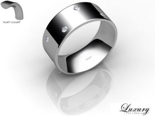 Men's Diamond Scatter 9ct. White Gold 8mm. Flat-Court Wedding Ring-9WG25D-8FCHG
