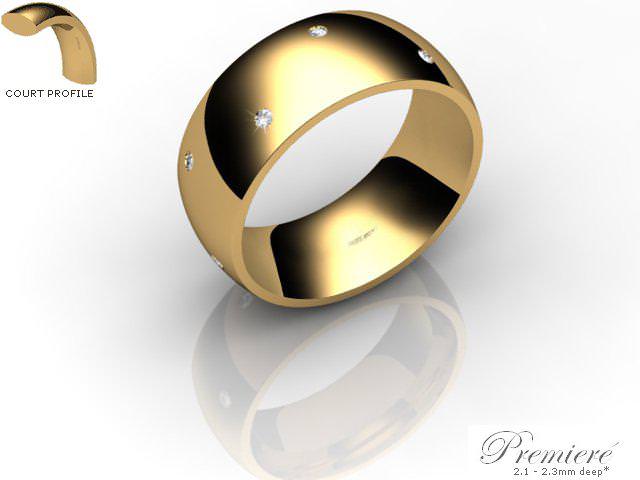 Men's Diamond Scatter 9ct. Yellow Gold 8mm. Court Wedding Ring