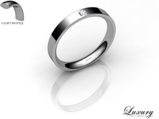 Women's Single Diamond Platinum 3mm. Flat-Court Wedding Ring-PLAT1XPD-3FCHL