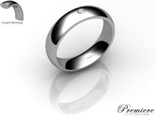 Men's Single Diamond Platinum 5mm. Court Wedding Ring-PLAT1XRD-5CXG
