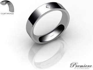 Men's Single Diamond Platinum 5mm. Flat-Court Wedding Ring-PLAT1XRD-5FCXG