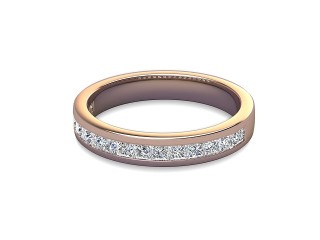 Half-Set Diamond Wedding Ring in 9ct. Rose Gold: 3.4mm. wide with Princess Channel-set Diamonds