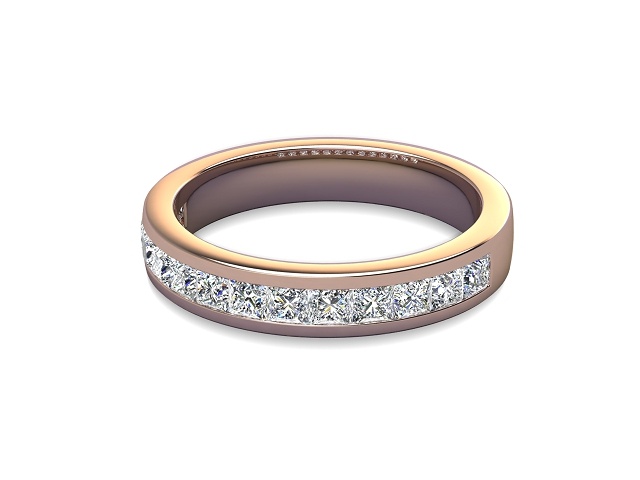 Half-Set Diamond Wedding Ring in 9ct. Rose Gold: 3.7mm. wide with Princess Channel-set Diamonds