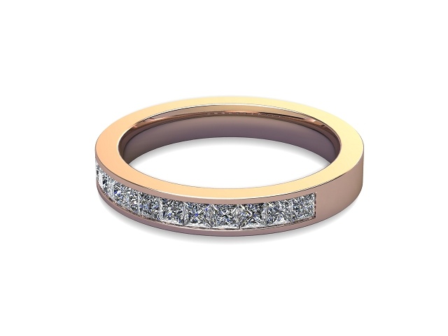 Half-Set Diamond Wedding Ring in 9ct. Rose Gold: 3.0mm. wide with Princess Channel-set Diamonds
