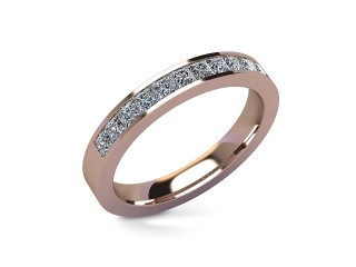 Half-Set Diamond Wedding Ring in 18ct. Rose Gold: 3.0mm. wide with Princess Channel-set Diamonds - 12