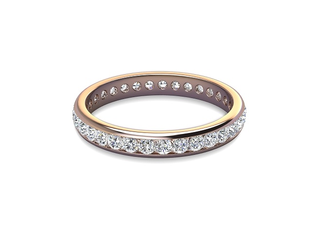 Full-Set Diamond Wedding Ring in 18ct. Rose Gold: 2.9mm. wide with Round Channel-set Diamonds