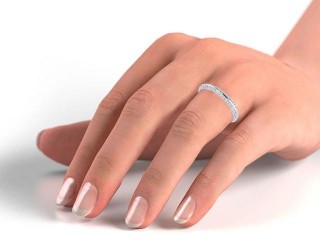 Full-Set Diamond Wedding Ring in 18ct. White Gold: 2.5mm. wide with Round Milgrain-set Diamonds - 15