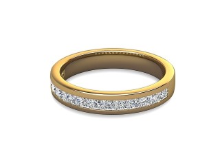 Half-Set Diamond Wedding Ring in 18ct. Yellow Gold: 3.4mm. wide with Princess Channel-set Diamonds-W88-18003.34